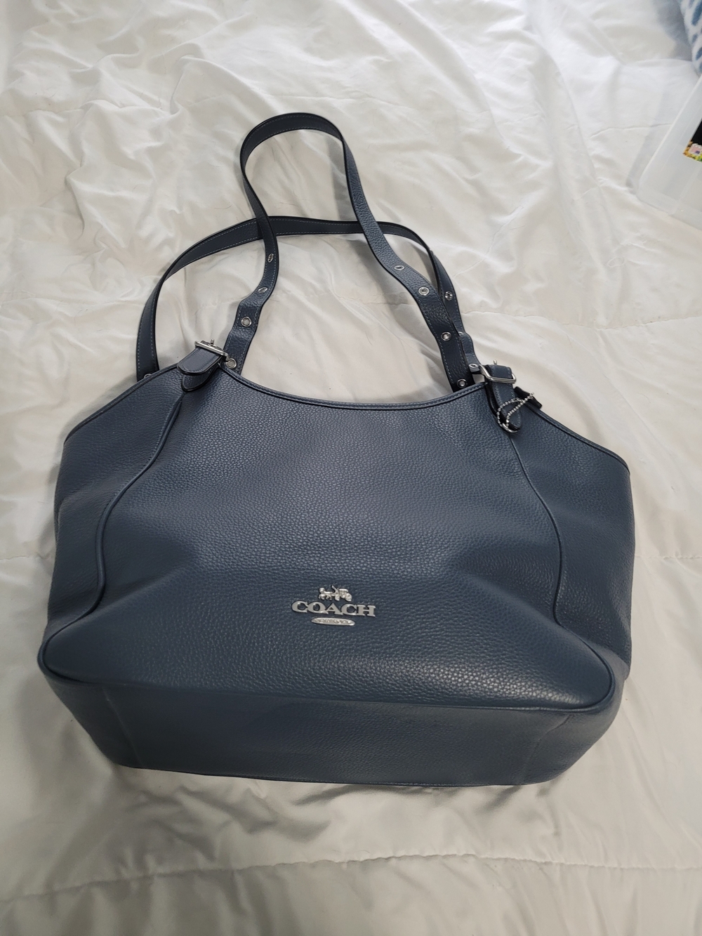 COACH Pebbled Leather Tote Bag in Deep Blue